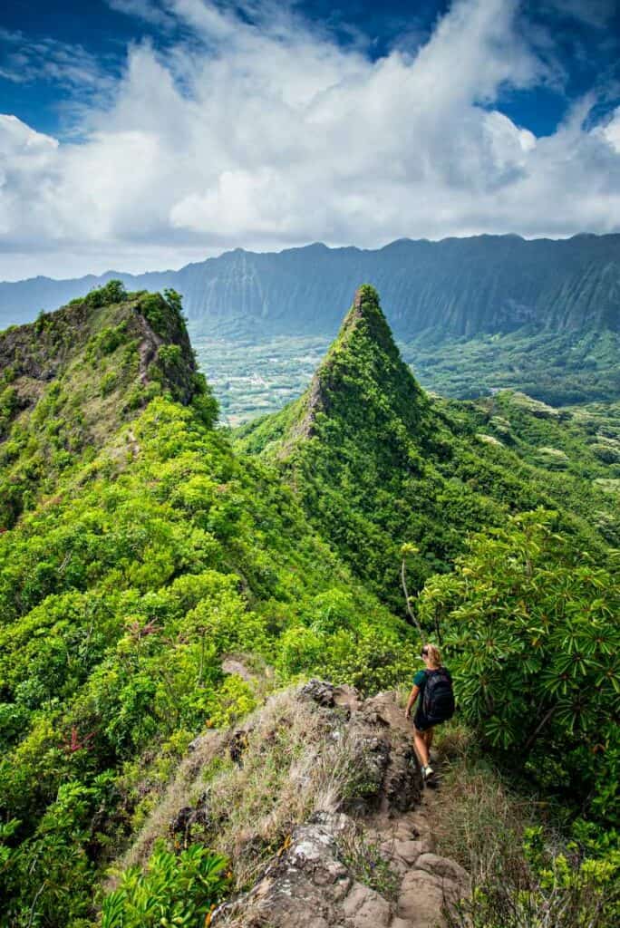 Hiking the difficult Olomana trail