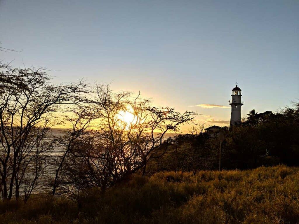 Sunset over the ocean and Diamond Head Lighthouse, Oahu