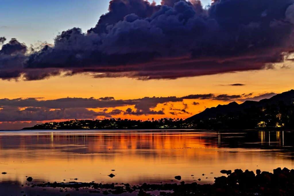 Beautiful tropical sunset over Diamond Head, Oahu