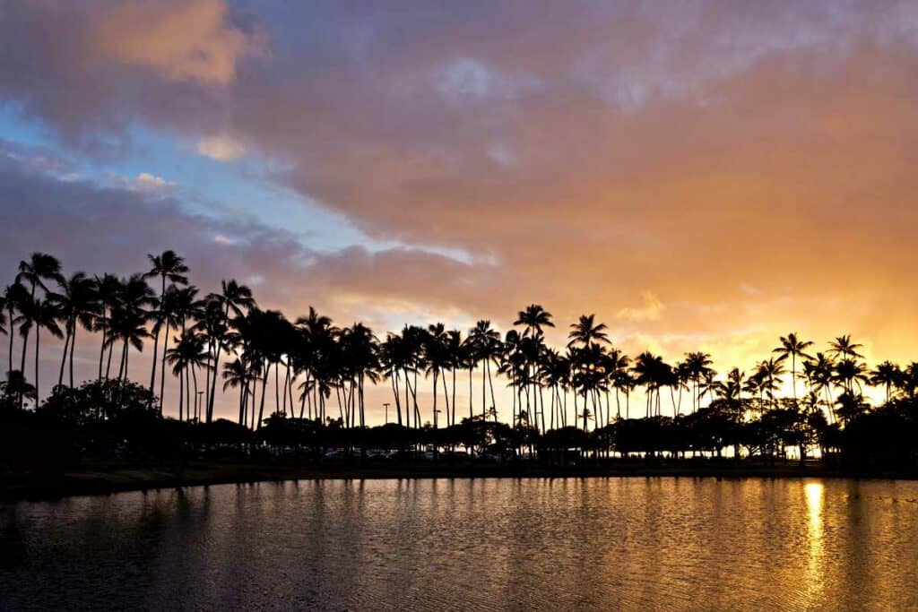 Beautiful tropical sunset at Waikiki Beach, Oahu