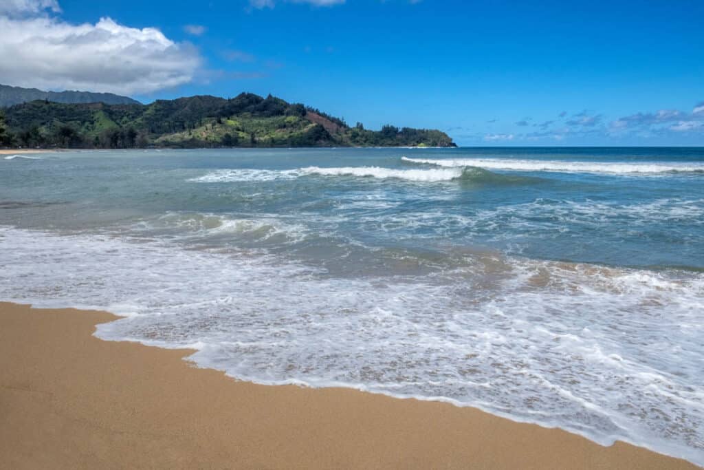 The beach at Hanalei Bay in Kauai, HI