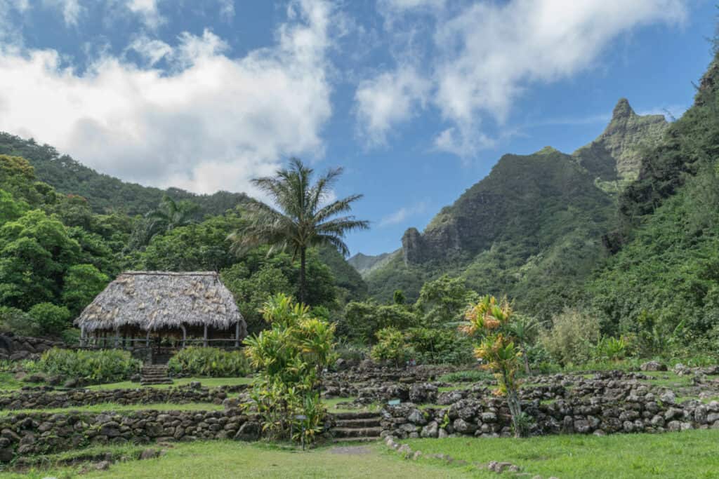 Ancient archeological sites at the Limahuli Garden and Preserve, near Tunnels Beach, Kauai