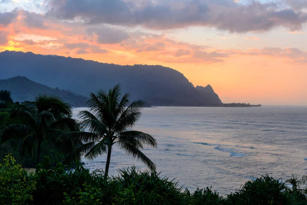 Sunset at Hanalei Bay in Kauai, HI