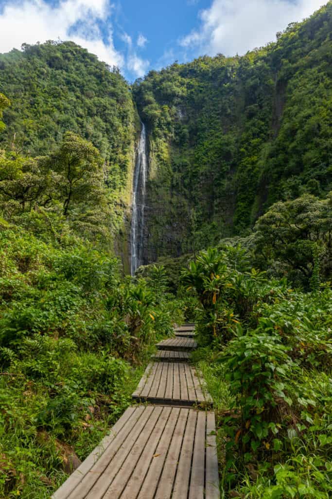 Waimoku Falls in Maui, accessed via the Pipiwai Trail