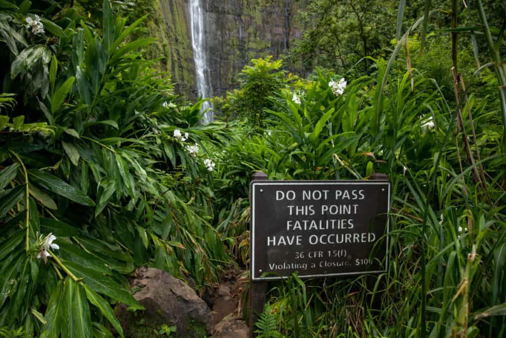 Warning Sign Waimoku Falls Maui HI