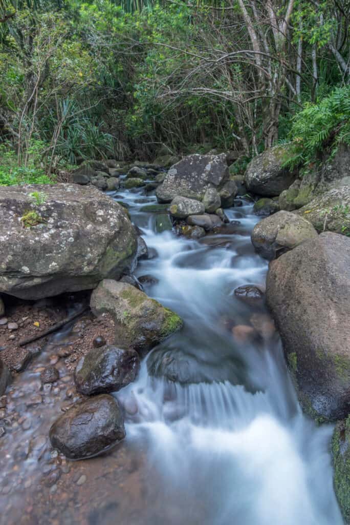 A cascade at the Limahuli garden and Preserve in Kauai, HI