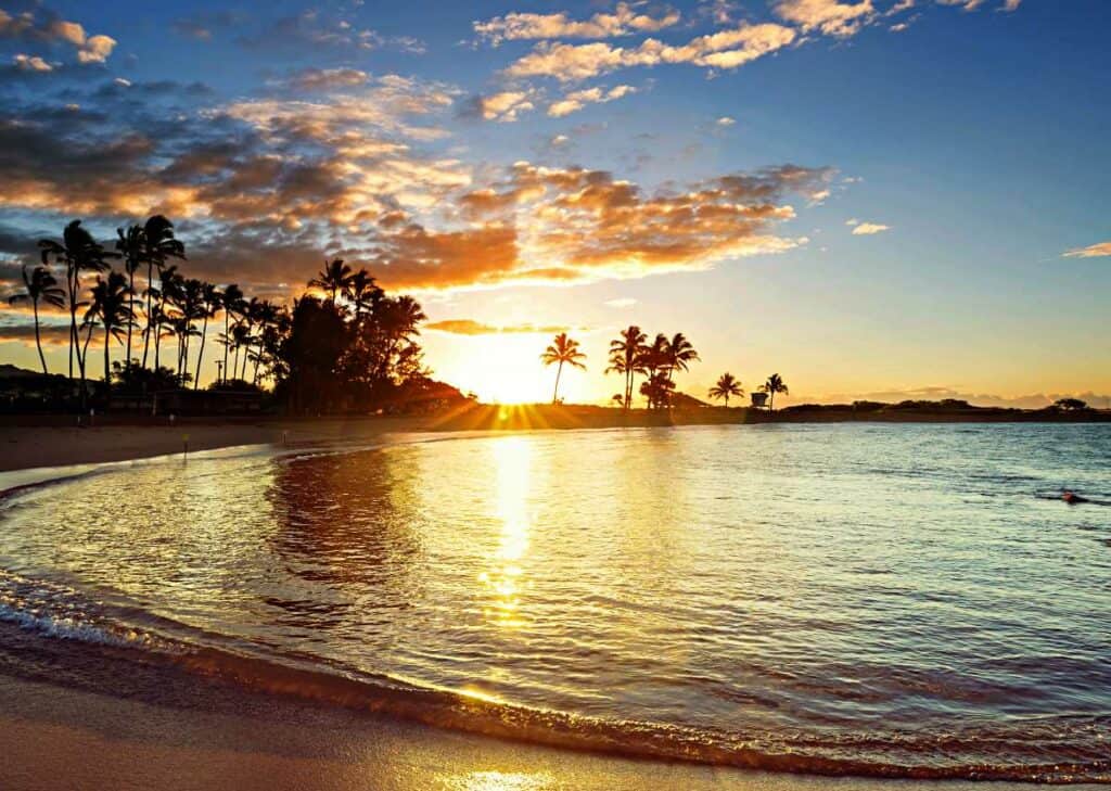 Beautiful sunrise from Oahu beach