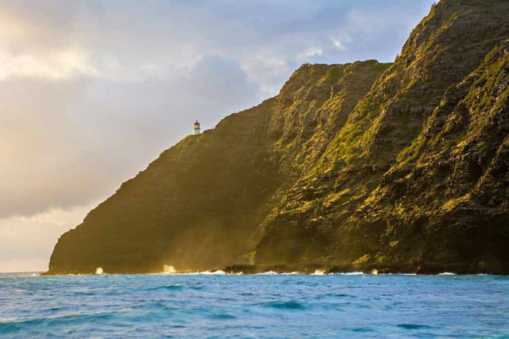 Makapuu Lighthouse at sunrise in Oahu Hawaii