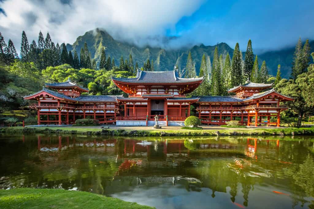 Serene and peaceful Byodo-In Temple on the windward side of Oahu