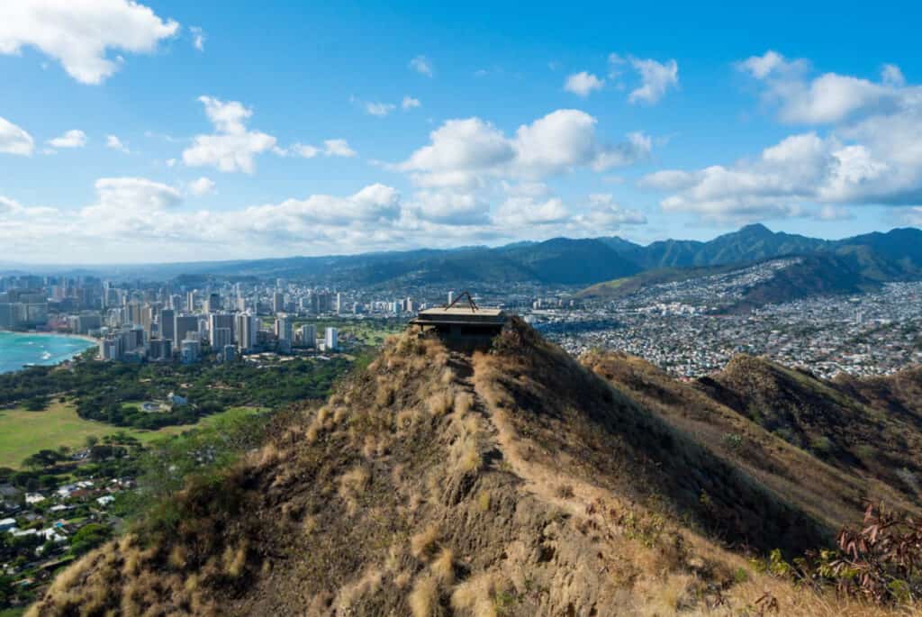 View from the summit of the Diamond Head Crater in Oahu