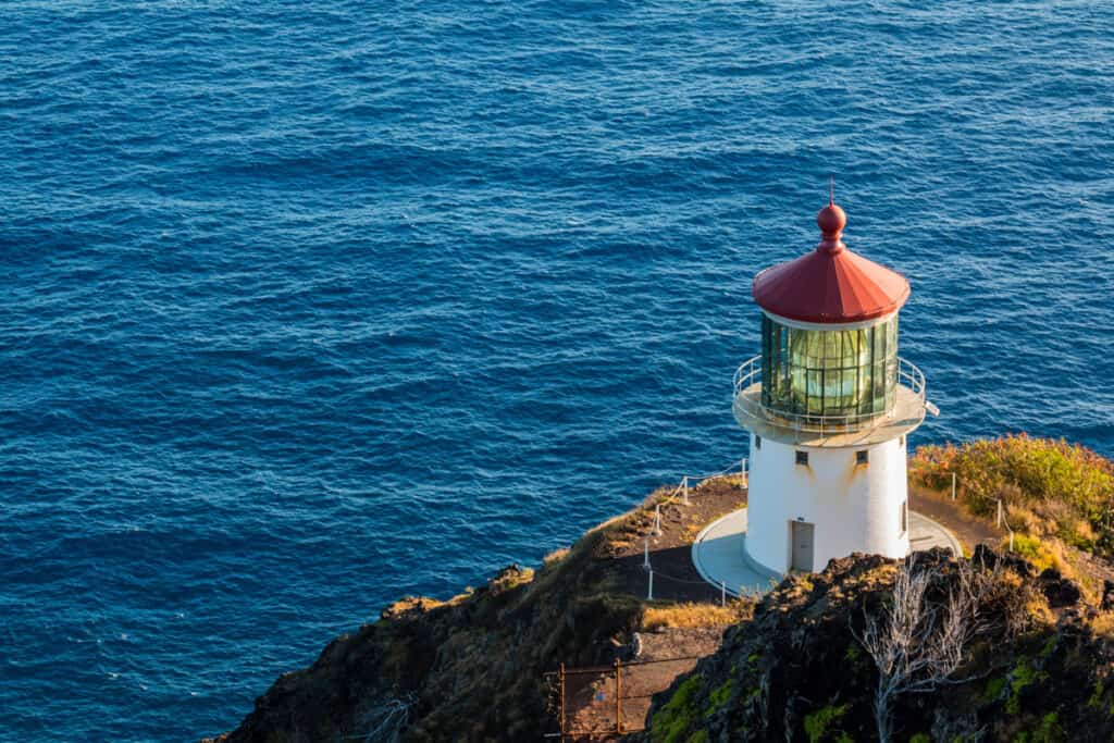 A close up view of the Makapuu Point Lighthouse in Oahu, HI