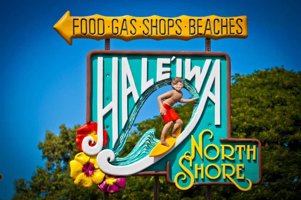 Sign for Haleiwa Town on the North Shore of Oahu, Hawaii