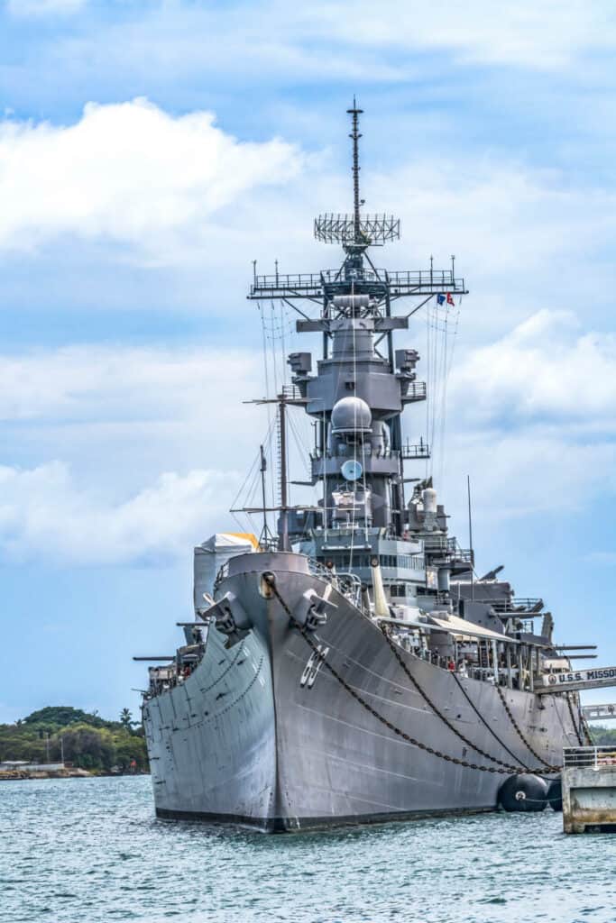The USS Missouri in Pearl Harbor, Oahu