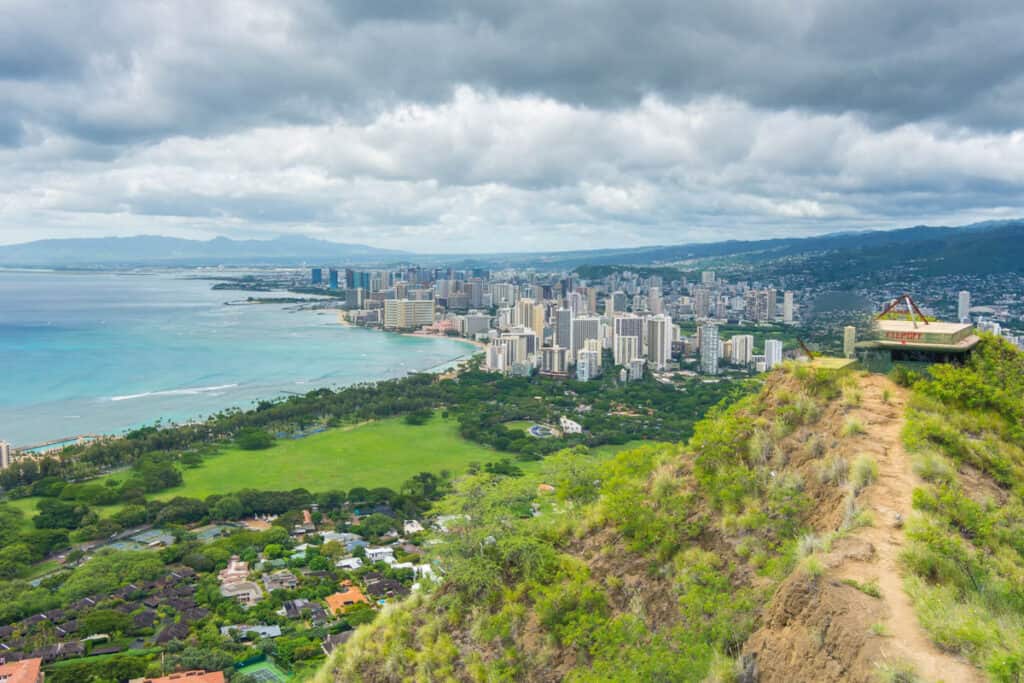 View from the Diamond Head Crater in Oahu, HI
