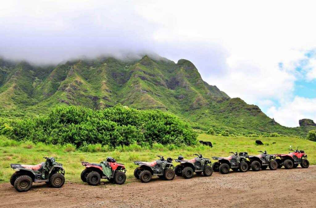 ATVs ready to be used at Kualoa Ranch, Hawaii