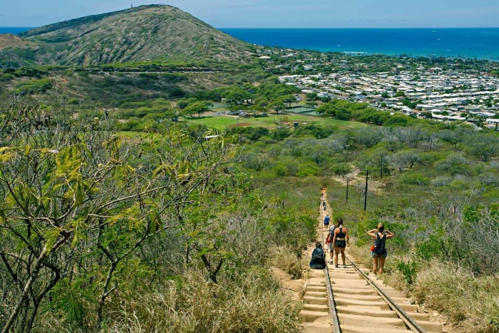 Koko Head Hike trail is popular and can be crowded