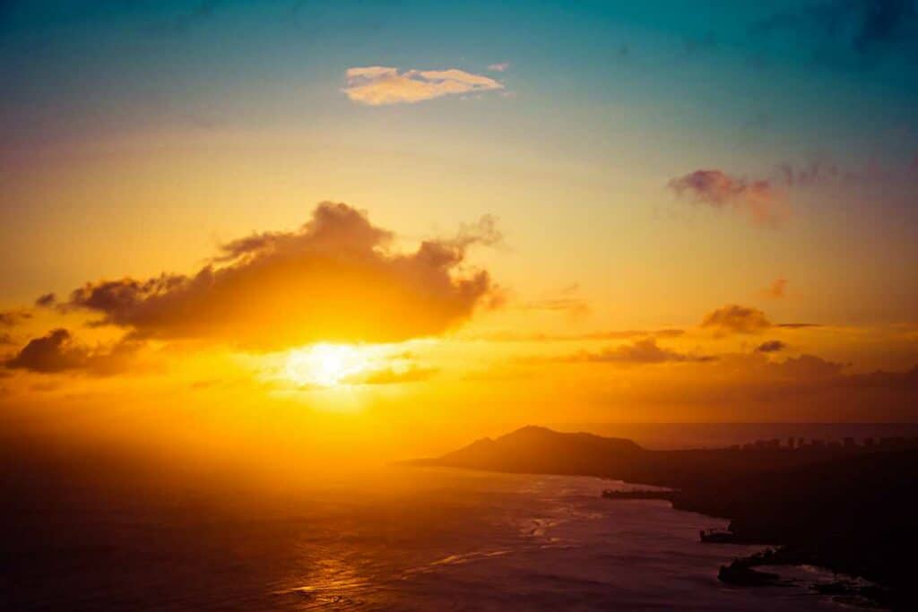 A sunset over the Hawaiian Island of Oahu, from Koko Head Hike