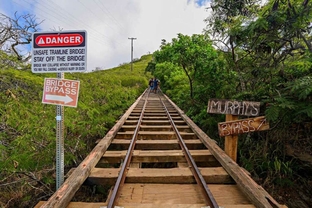 Bypass sign near the bridge section of the Koko Head Hike Trail, Oahu