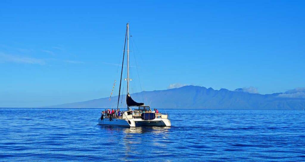 Catamaran sailboat in the Pacific Ocean, Maui
