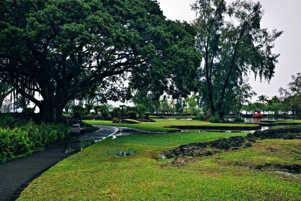 Japanese garden in Hilo, Hawaii. Liliuokalani Gardens. 