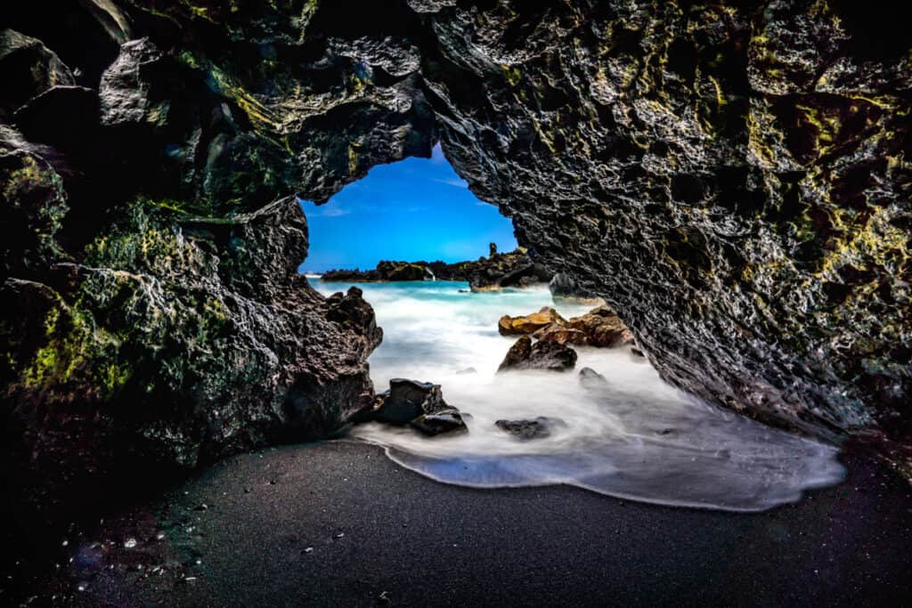 Cave at Black Sand Beach near Hana in Maui