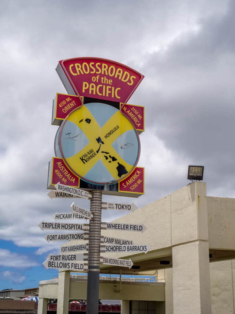 The Crossroads of the Pacific sign in Pearl Harbor, Oahu, HI
