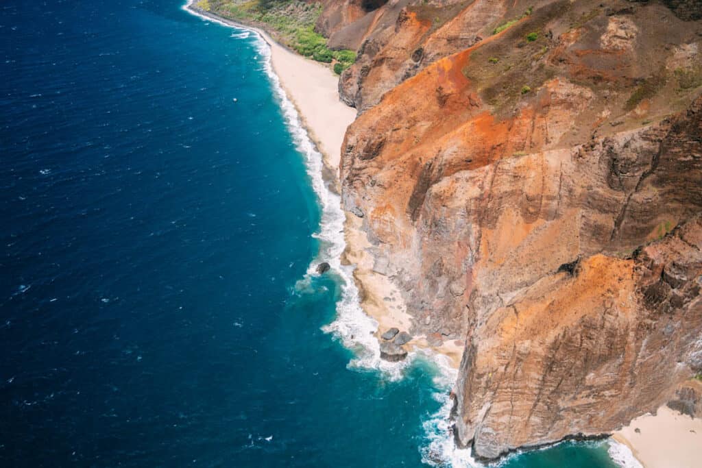 The Na Pali Coast of Kauai from above: this incredible coast is usually included on all the best Kauai helicopter tours. 