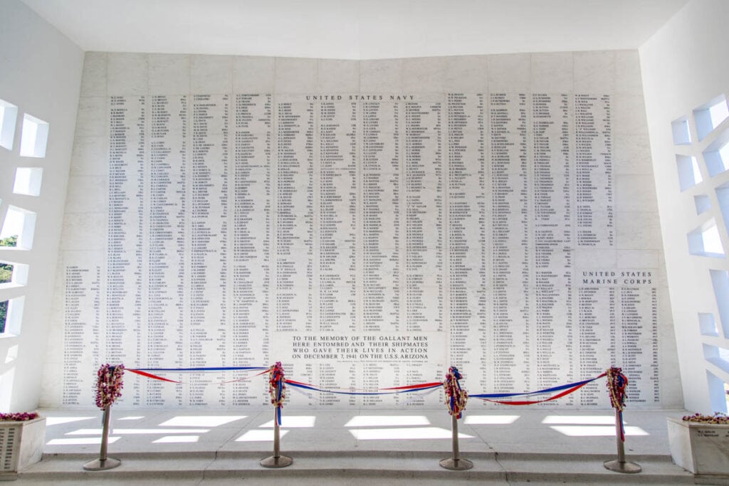 The Wall at the USS Arizona Memorial in Pearl Harbor, Hawaii