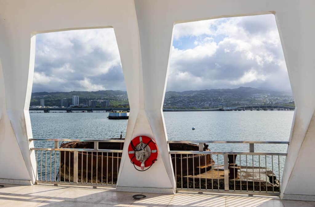 Looking out from the USS Arizona Memorial in Pearl Harbor, Oahu