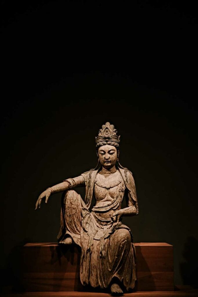 A Guanyin Bodhisattva wood carved Buddha statue from the Song Dynasty, China, in the Honolulu Museum of Art