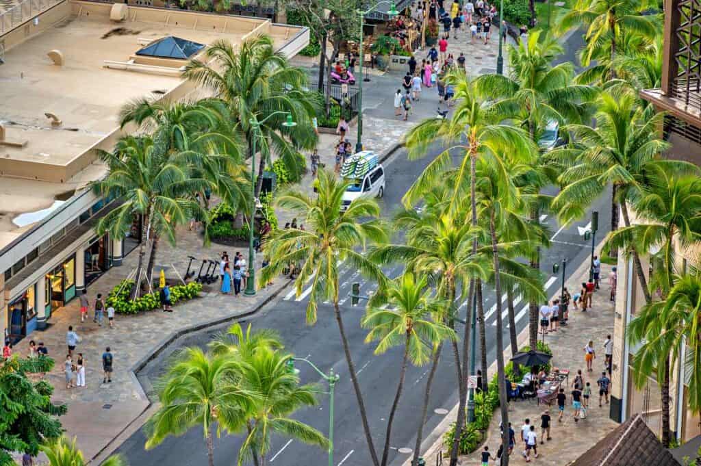 Strolling along Kalakaua Avenue: One of the best free things to do in Waikiki at night