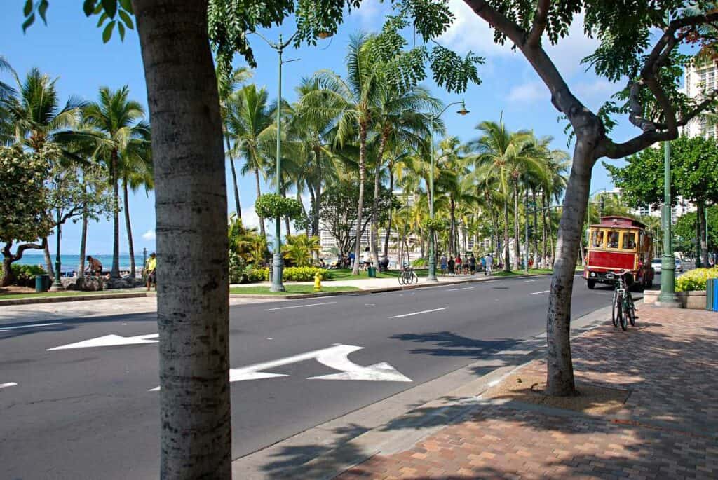 Trolley for hop-on and hop-off trips to the best things to do in Waikiki