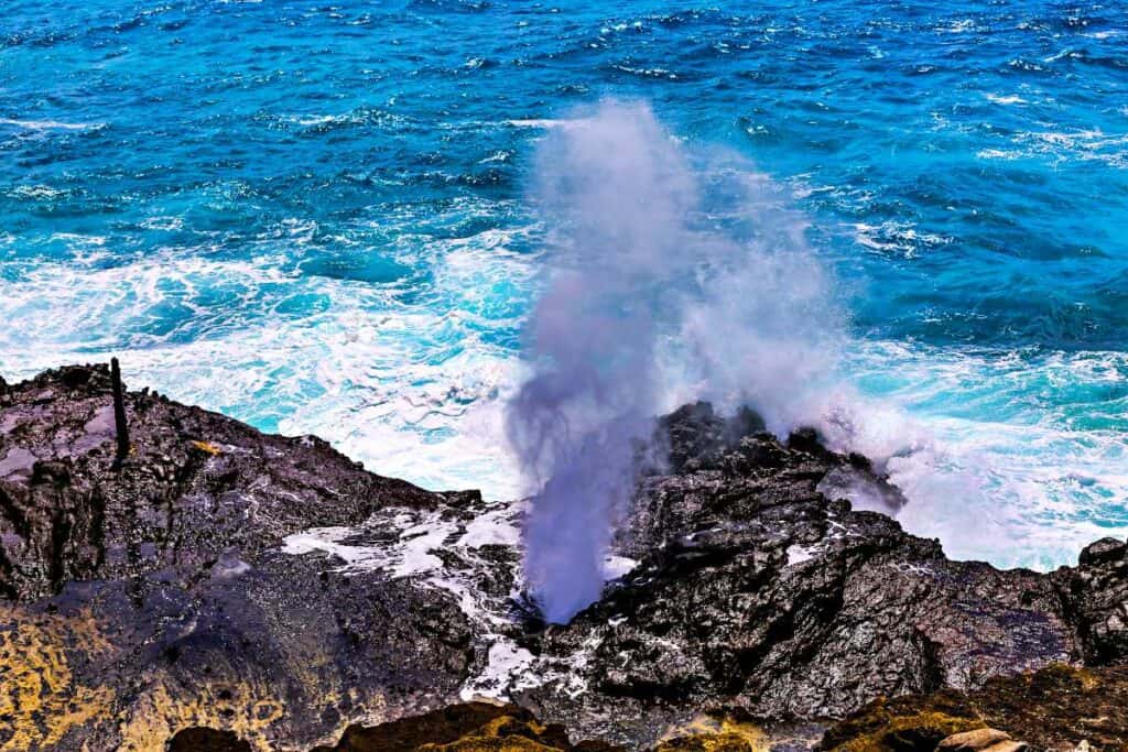Iconic Halona Blowhole on the windward side of Oahu, most famous of Hawaii blowholes!