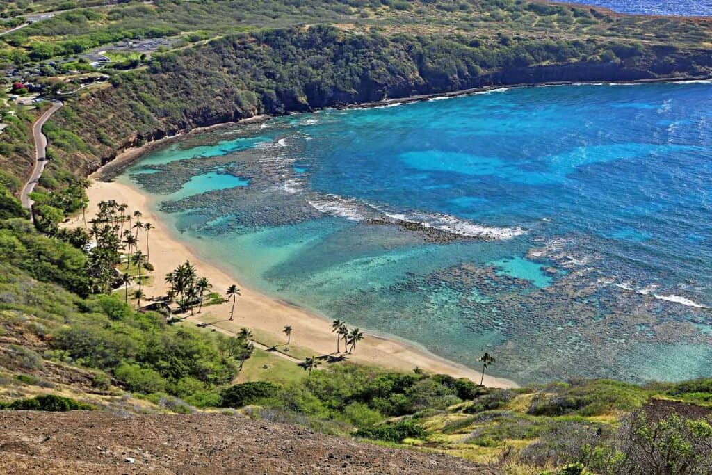 Extensive coral reefs at Hanauma Bay: one of the best Oahu snorkeling spots, among the best in the world!