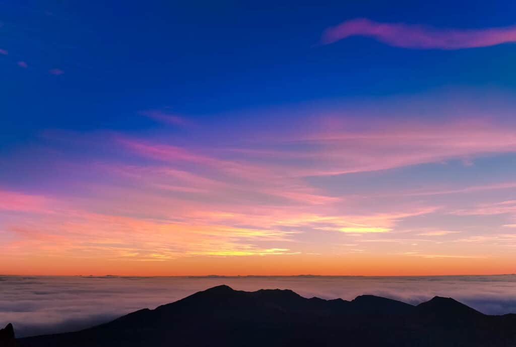 Colorful skies at Haleakala in Maui at sunrise