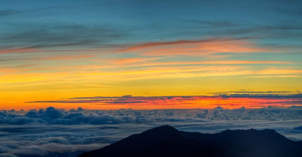 Colorful sunrise skies Haleakala National Park in Maui