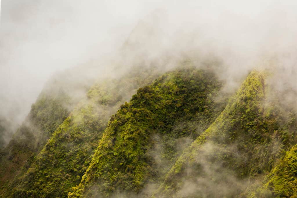 Clouds hanging over the ridges of the Na Pali Coast in Kauai