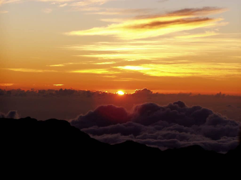 Golden sunrise at Haleakala in Maui, Hawaii