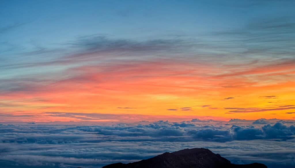 Brilliant sky colors at a Haleakala sunrise in Maui, HI
