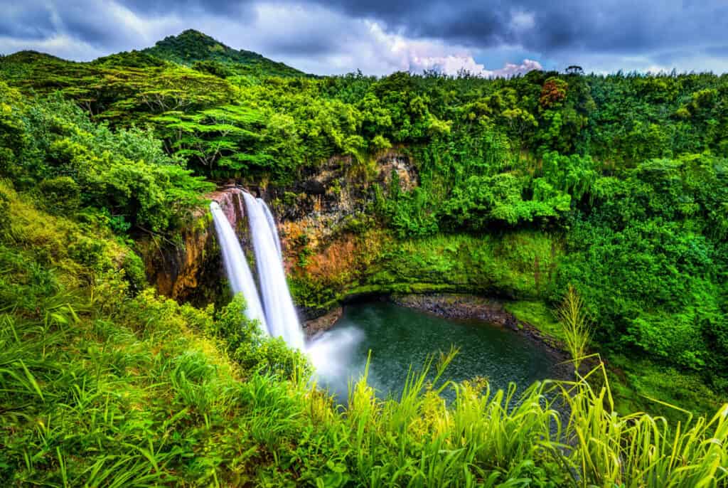 Beautiful Wailua Falls in Wailua River State Park, Kauai, Hawaii