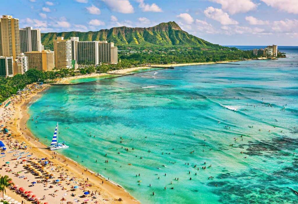 Waikiki Beach in Honolulu, one of the best Oahu beaches, with lots of things to do
