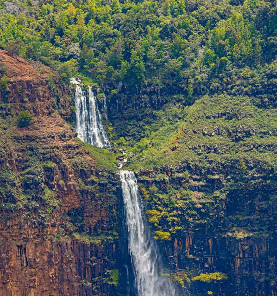 Waipo'o Falls from the Waimea Canyon Lookout, one of the best easy Waimea Canyon hikes