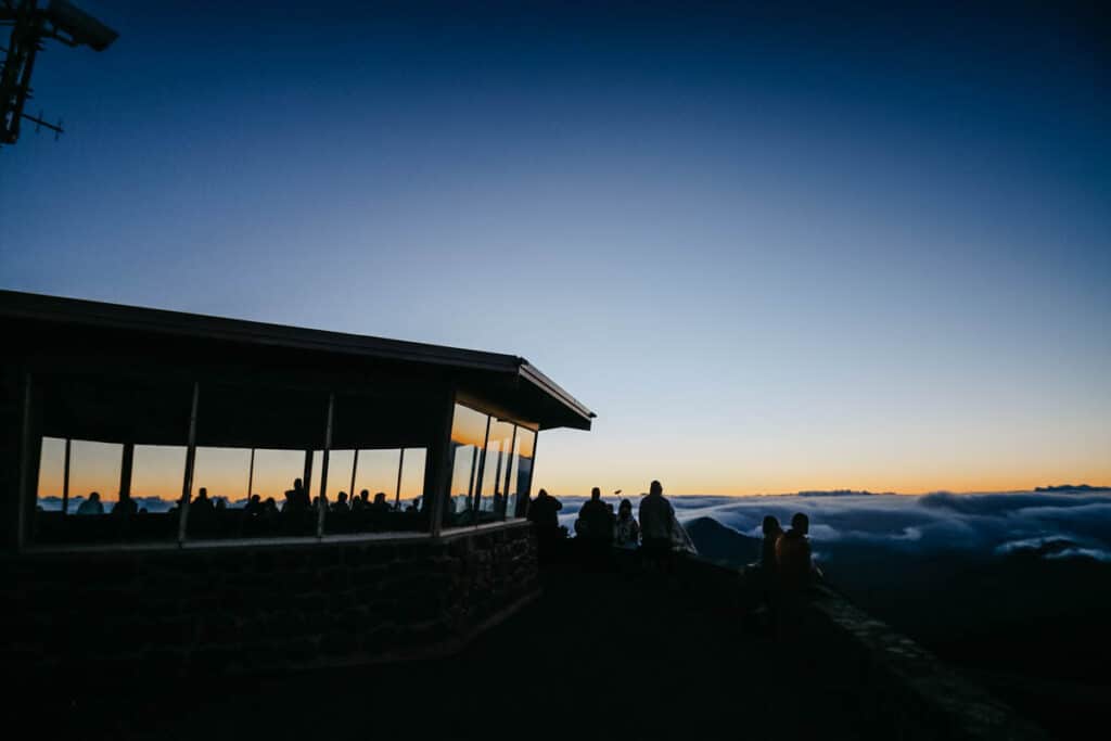 The Haleakala summit Viewing Cabin at sunrise