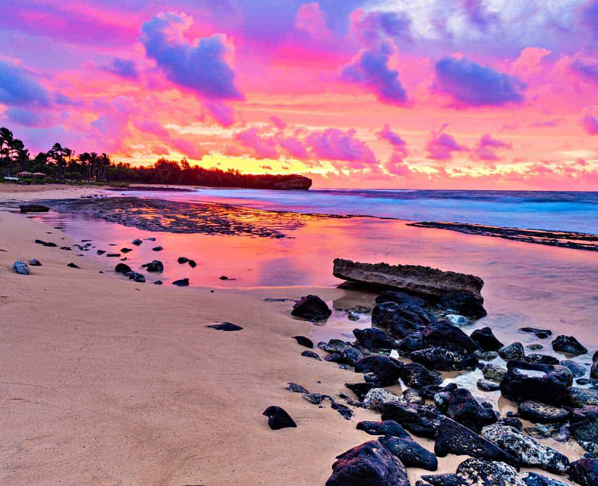 Spectacular sunrise colors on Shipwreck Beach from the Mahaulepu Heritage Trail, Kauai