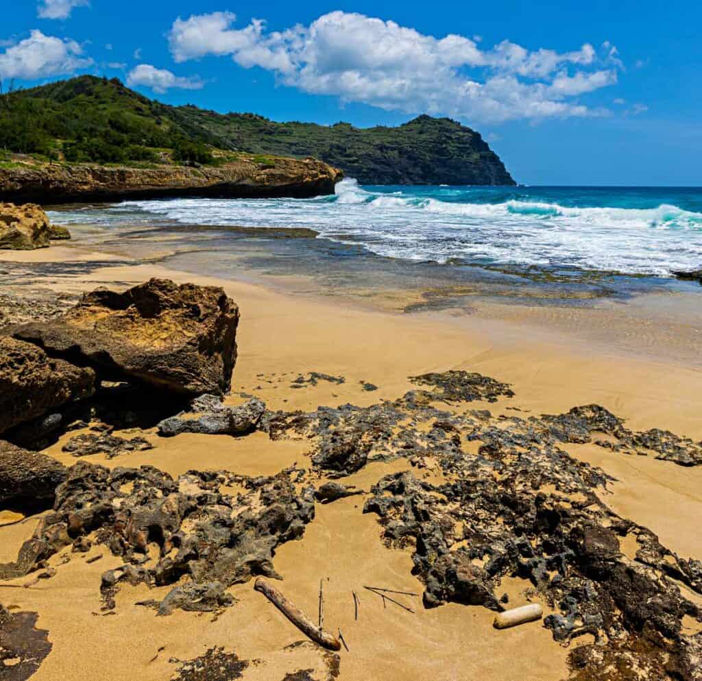 Remote, secluded beaches further up the Mahaulepu Heritage Trail, Kauai
