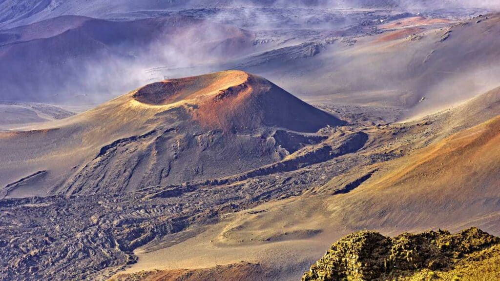 Cinder cone and alpine, desert landscape along the Sliding Sands Trail, Haleakala National Park, Maui
