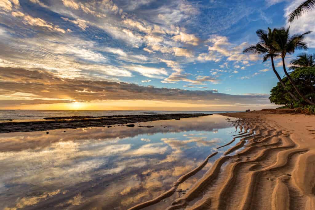 Sunrise at a beach in Kapaa, Kauai, Hawaii