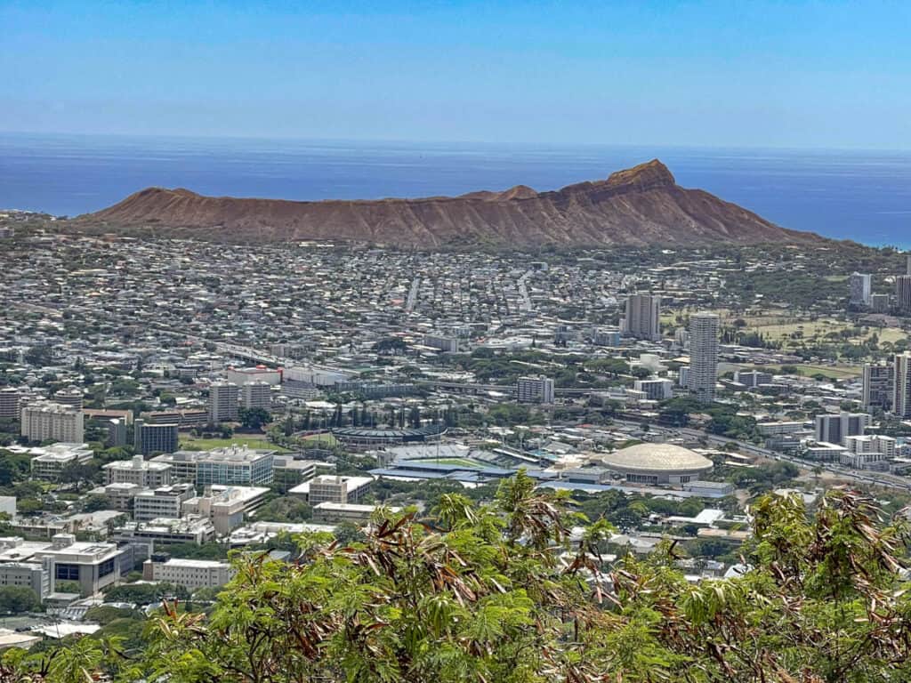 View of the Diamond Head Crater from Mount Tantalus in Oahu, HI