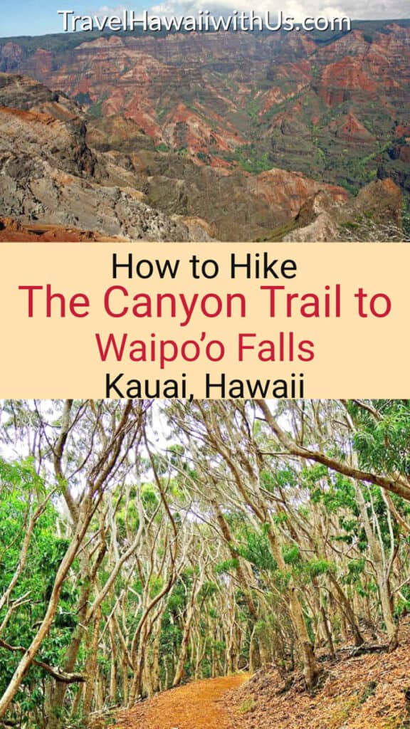 The complete guide to hiking the Canyon Trail to Waipo'o Falls in Koke'e State Park, Kauai, Hawaii. The hike offers stunning views of Waimea Canyon.