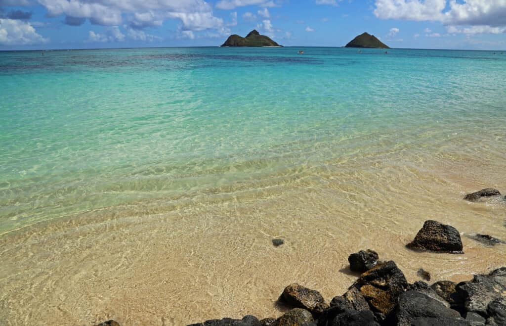 Kailua Bay and the Mokolua Islands in Oahu, Hawaii